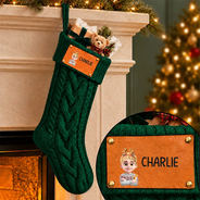 Christmas, Gift For Kids, Indoor Decor, Playful, Vector - Christmas Gift For Kids, Children, Grandchildren - Personalized 3D Cartoon Characters Leather Patch Knitted Christmas Stocking