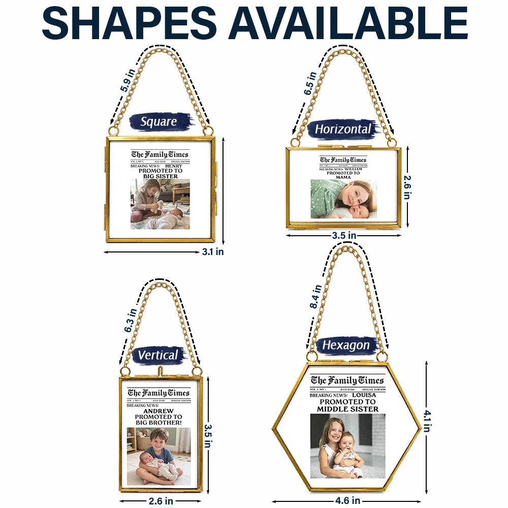 Adorable,Christmas,Custom Photo,First Christmas,Gift For Kids,New Baby,Upload Full Photo - Christmas Gift For Big Sister or Brother - Personalized Custom Photo Newspaper Metal Frame Ornament