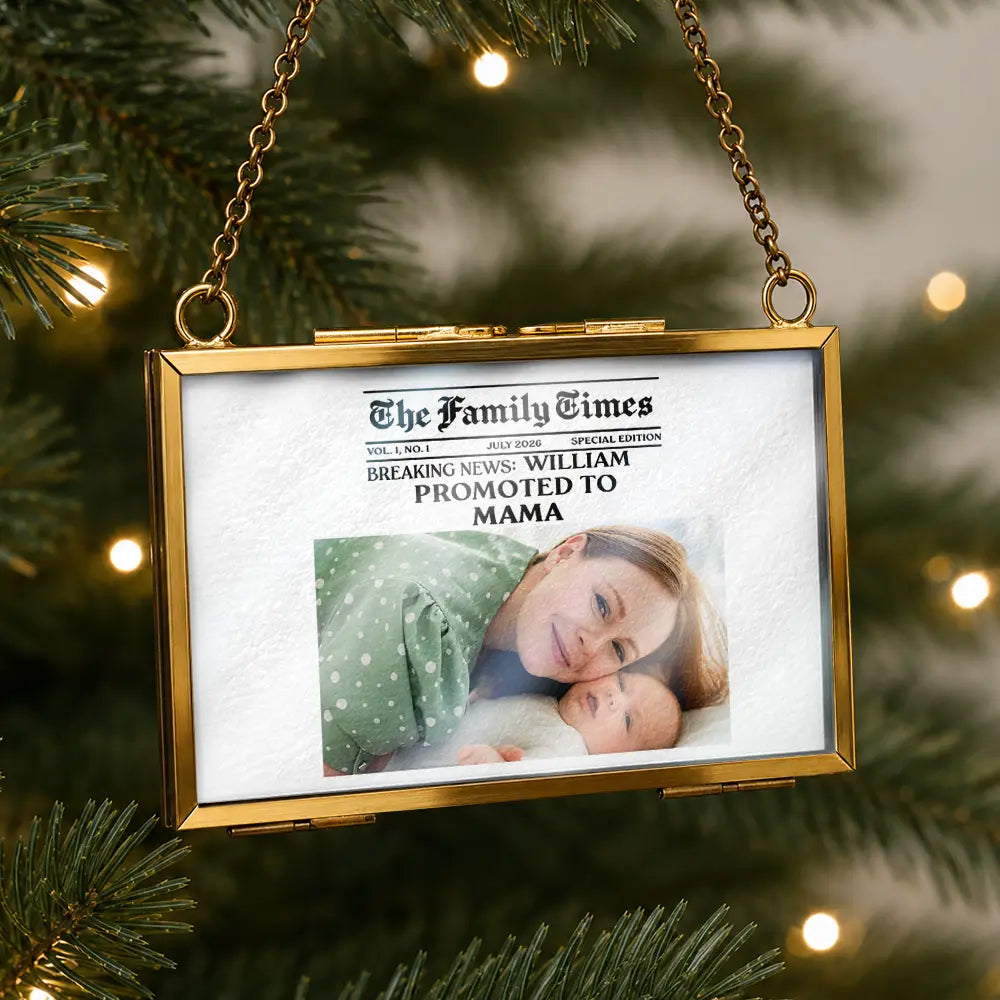 Adorable,Christmas,Custom Photo,First Christmas,Gift For Kids,New Baby,Upload Full Photo - Christmas Gift For Big Sister or Brother - Personalized Custom Photo Newspaper Metal Frame Ornament