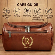 Confident,Gift For Men,Gift For Yourself,Gifts For Him,Monogram,Top Market - Gift For Men, Husband, Dad - Personalized Monogram Vintage Leather Toiletry Bag