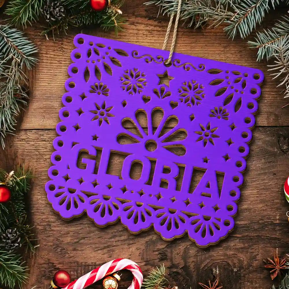 Christmas, Custom Text, Family, Happy, Top Market - Gift For Family - Personalized Papel Picado Wooden Ornament