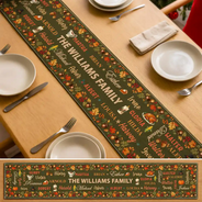 Custom Text,Gift For Grandma,Gifts For Her,Happy,Indoor Decor,Thanksgiving - Thanksgiving Table Decor For Family Gathering - Personalized Fall Foliage Family Names Table Runner