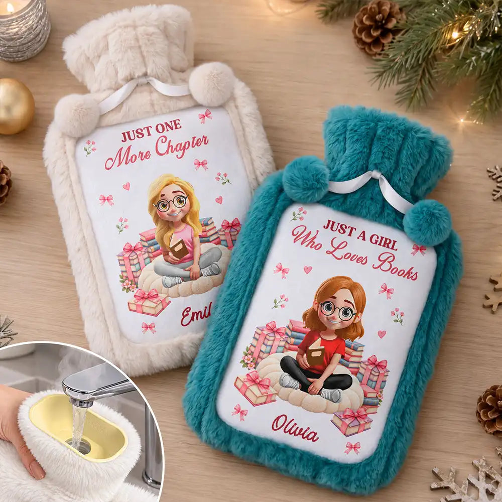 Christmas,Cozy,Gift For Women,Gift For Yourself,Gifts For Her,Reading,Vector - Gift For Book Lover - Personalized Just A Girl Who Loves Books Hot Water Bottle