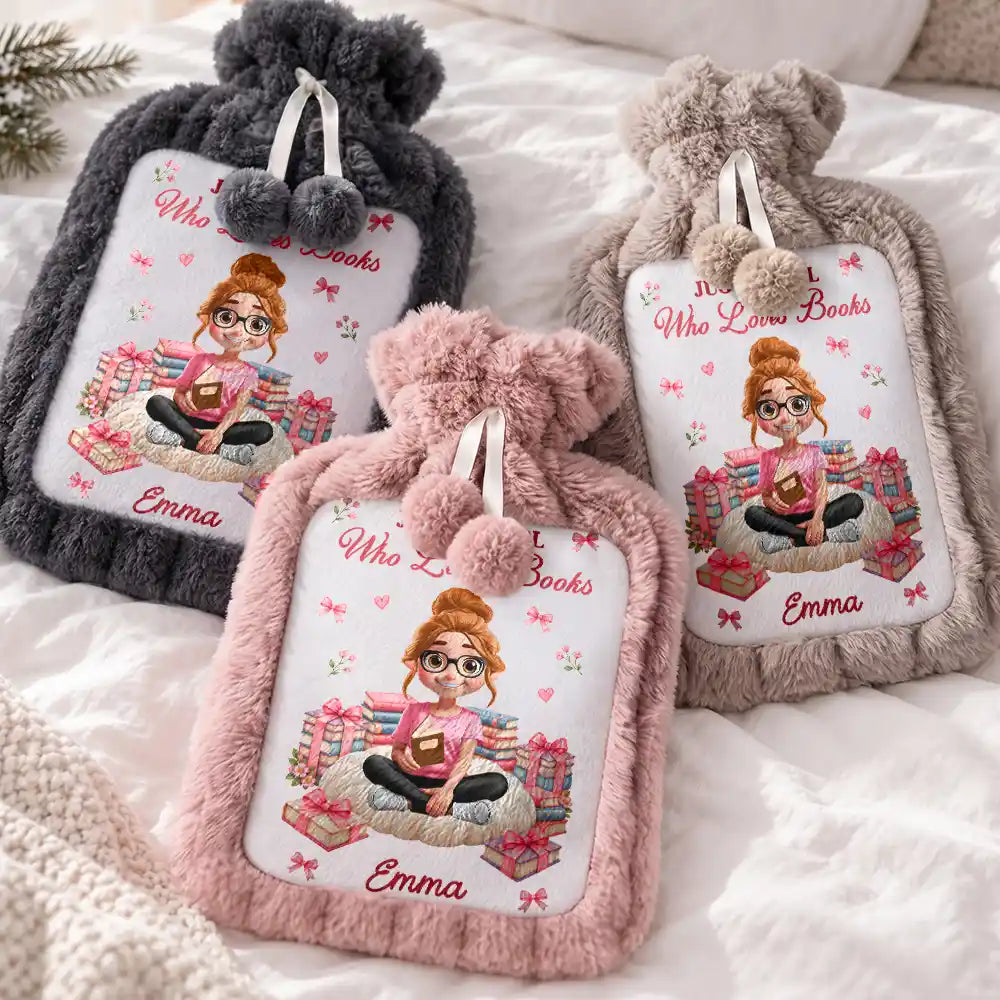 Christmas,Cozy,Gift For Women,Gift For Yourself,Gifts For Her,Reading,Vector - Gift For Book Lover - Personalized Just A Girl Who Loves Books Hot Water Bottle