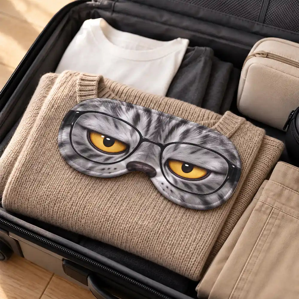 Christmas,Humorous,Icon,Pet Lovers,Travel - Travel Gift For Dog Lovers, Cat Lovers - Personalized Cartoon Dog And Cat Face Expression Funny Sleep Mask