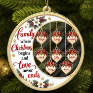 Christmas,Family,Icon,Sentimental - Christmas Gift For Parents, Grandparents - Personalized Heart Names Family Where Christmas Begins And Love Never Ends Acrylic Ornament