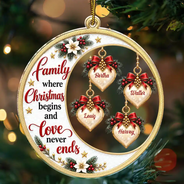 Christmas,Family,Icon,Sentimental - Christmas Gift For Parents, Grandparents - Personalized Heart Names Family Where Christmas Begins And Love Never Ends Acrylic Ornament