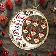 Christmas,Family,Icon,Sentimental - Christmas Gift For Parents, Grandparents - Personalized Heart Names Family Where Christmas Begins And Love Never Ends Acrylic Ornament