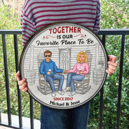 Family Couple Welcome To Our Home - Couple Gift - Personalized Custom Wood Circle Sign
