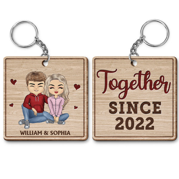 Together Since - Anniversary, Birthday Gifts For Couples, Husband, Wife, Lover - Personalized Custom Wooden Keychain