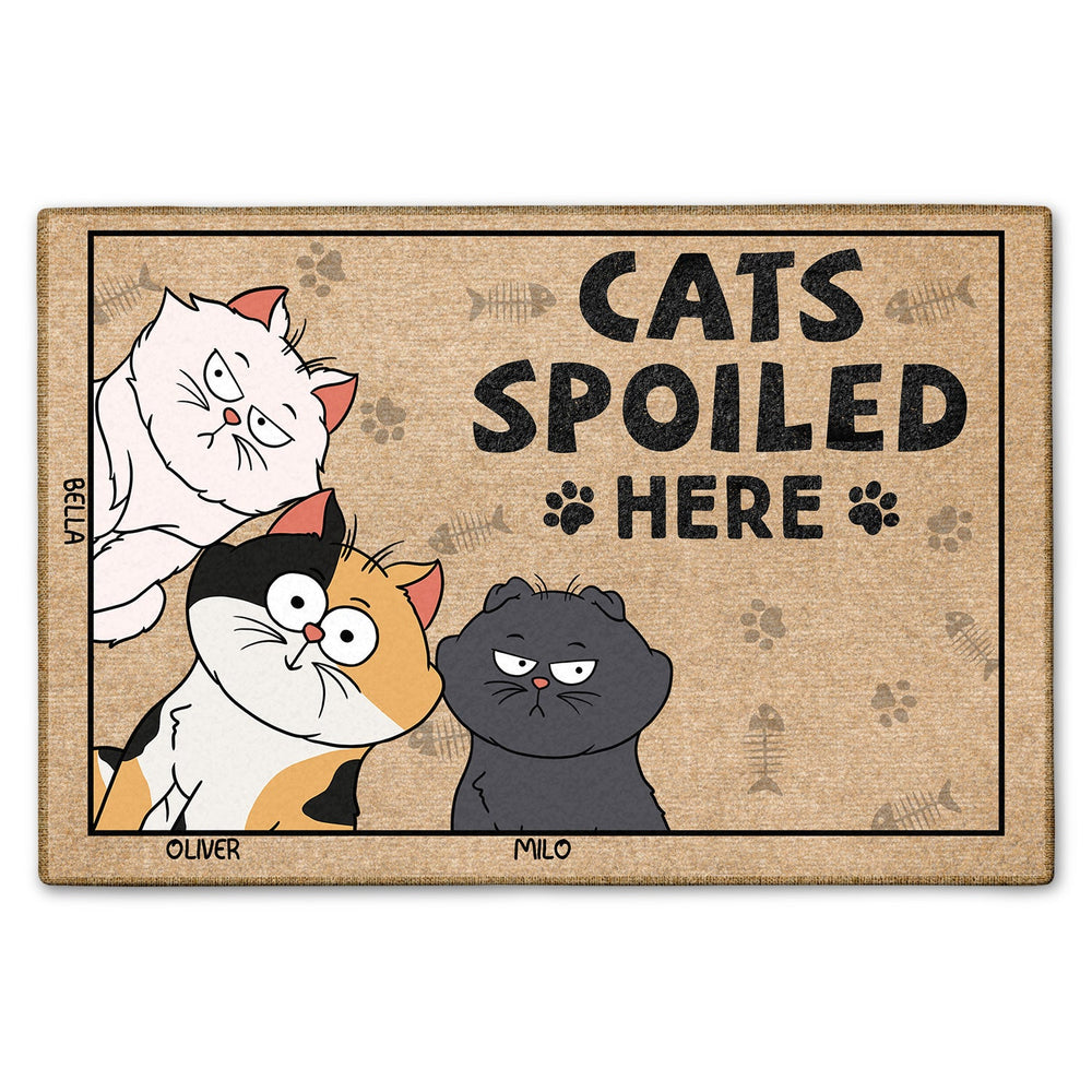 Cats Spoiled Here Funny Cartoon Cat - Gift For Cat Lovers - Personalized Doormat