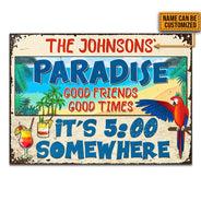 Beach Parrot Paradise It's 5 O'Clock Somewhere, Beach House, Outdoor Bar Decor, Custom Classic Metal Signs