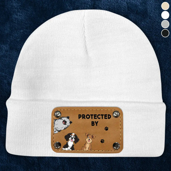 Dog Lovers Protected By - Gift For Baby - Personalized Beanie With Leather Patch