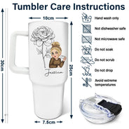 Birth Month Flowers Sketch Girl Bloom Where You're Planted - Personalized 40oz Tumbler With Straw