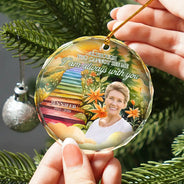 Custom Photo Heaven Stairs I'm Always With You - Personalized Circle Glass Ornament