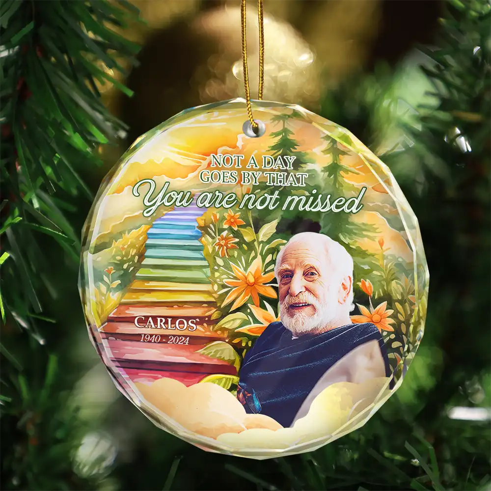 Custom Photo Heaven Stairs I'm Always With You - Personalized Circle Glass Ornament