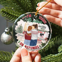 Christmas,Gift For Couples,Gift For Husband,Gift For Wife,Continue Shopping,Funny - Forehead Kissing Couple I'm Yours No Returns Or Refunds - Personalized Circle Glass Ornament