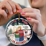 Christmas,Gift For Couples,Gift For Husband,Gift For Wife,Continue Shopping,Funny - Forehead Kissing Couple I'm Yours No Returns Or Refunds - Personalized Circle Glass Ornament