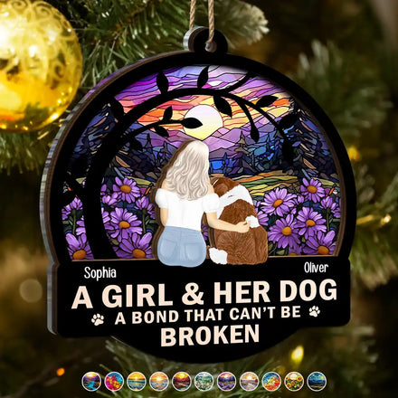 Flower Field A Girl And Her Dog And Cat - Personalized 2-Layered Mix Ornament
