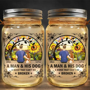 Dog Lovers, Cat Lovers, Pet Lovers, Dog Mom - Flower Field A Girl And Her Dog And Cat - Personalized Mason Jar Light