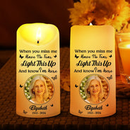 Family, Parents, Gift For Grandparents, Gift For Sibling - Custom Photo Memorial When You Miss Me - Personalized Flameless LED Candle