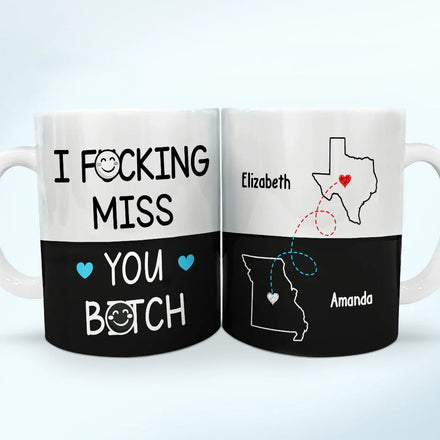 Long Distance Besties I Miss Your Face Never Too Far - Personalized White Edge-to-Edge Mug