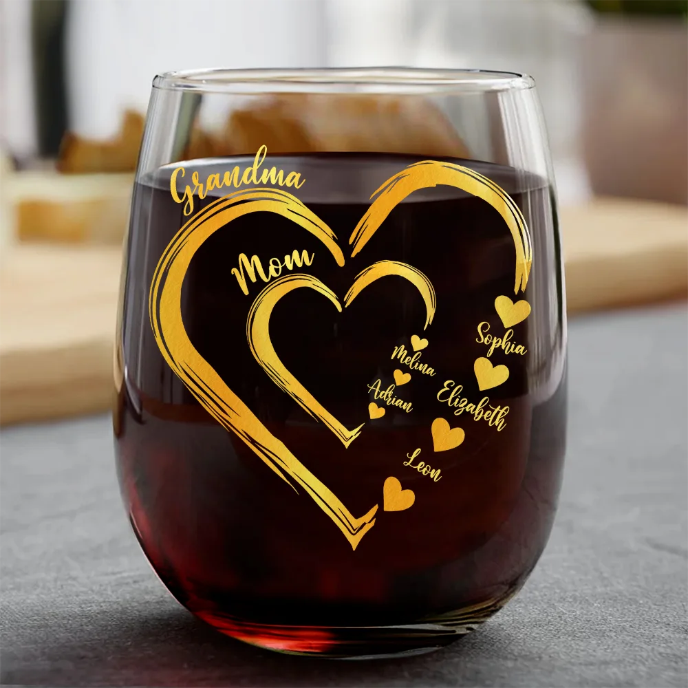 We Love Mom Grandma Sweethearts Kid Grandkid - Personalized Stemless Wine Glass
