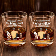 Pet Lovers, Dog Lovers, Dog Dad, Dog Mom - A Man Cannot Survive On Wine Alone Dog Dad Dog Mom - Personalized Whiskey Glass