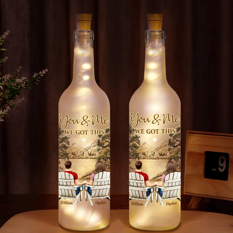 Gift For Couples, Gift For Husband, Gift For Wife - Back Sitting Couple You And Me We Got This - Personalized Bottle Light