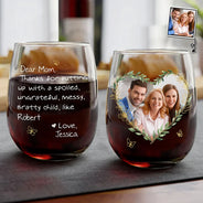 Gift For Mother,Custom Photo,Funny - Custom Photo Mom Thanks For Putting Up With My Sibling - Personalized Stemless Wine Glass