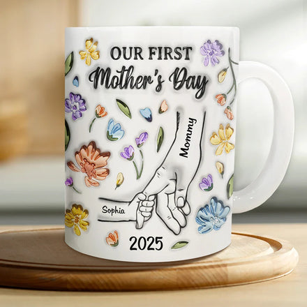 Our First Mother's Day - 3D Inflated Effect Printed Mug, Personalized White Edge-to-Edge Mug