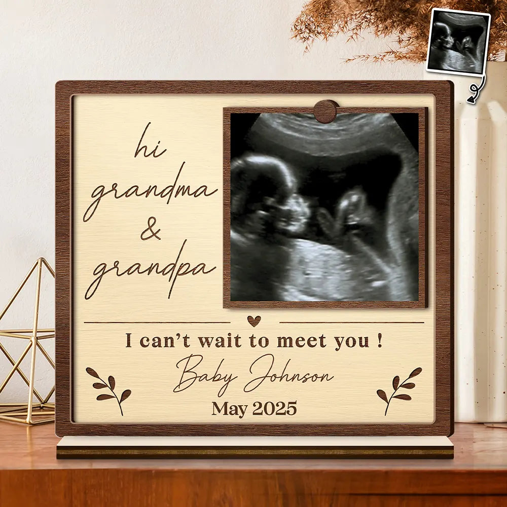 Custom Photo I Can't Wait To Meet You Expecting Parents Grandparents - Personalized Custom Shaped 2-Layered Wooden Plaque