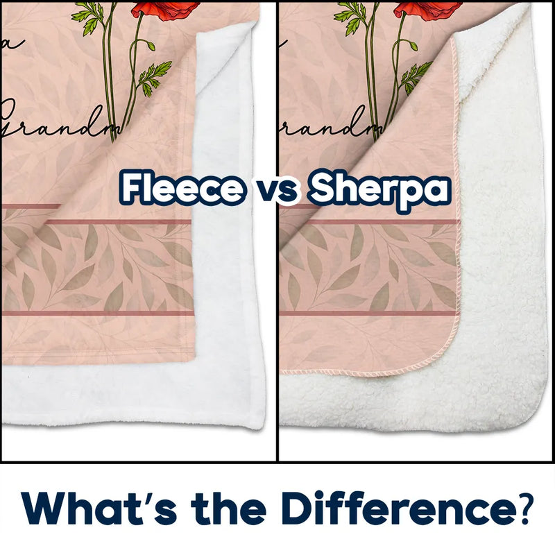 Gift For Grandma,Love,Gift For Mother,Gift For Wife - Mom Grandma Great Grandma Birth Flower - Personalized Fleece Blanket, Sherpa Blanket
