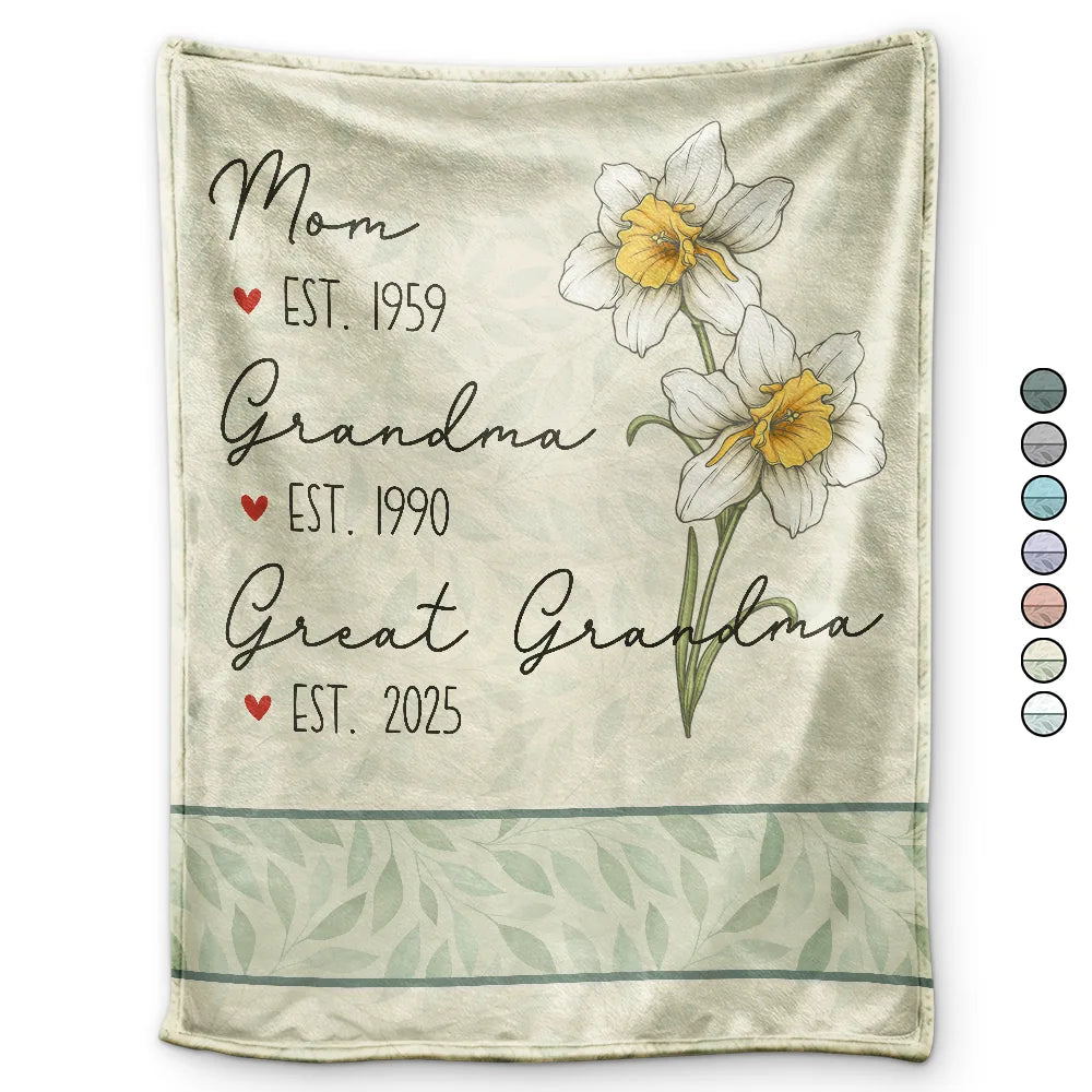 Mom Grandma Great Grandma Birth Flower - Personalized Fleece Blanket, Sherpa Blanket