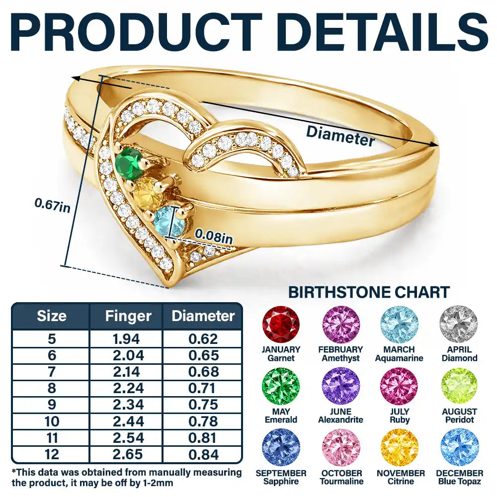 Gift For Women,Gift For Yourself,Gift For Mother,Love,Happy,Gift For Bestie - Elegant Custom Name Gemstones For Besties - Personalized Birthstone Heart Ring