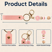 Sentimental,Wedding,Icon - Birth Month Flower Wedding Gifts - Personalized Leather Beaded Keychain