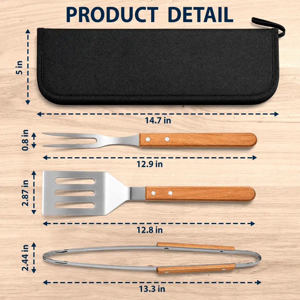 Gift For Father,Gift For Grandpa,Grandpa's Hobby,Dad's Hobby,Grilling,Non-Eng,Photo,Icon,Humorous - Custom Photo Daddy Papa Grilling Tools - Personalized BBQ Tool Set With Storage Bag