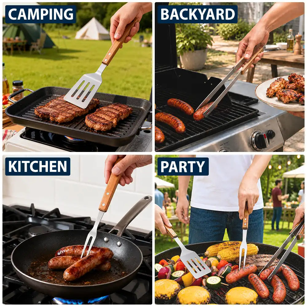 Gift For Father,Gift For Grandpa,Grandpa's Hobby,Dad's Hobby,Grilling,Non-Eng,Photo,Humorous - Custom Photo Papa's Grilling Tools - Personalized BBQ Tool Set With Storage Bag