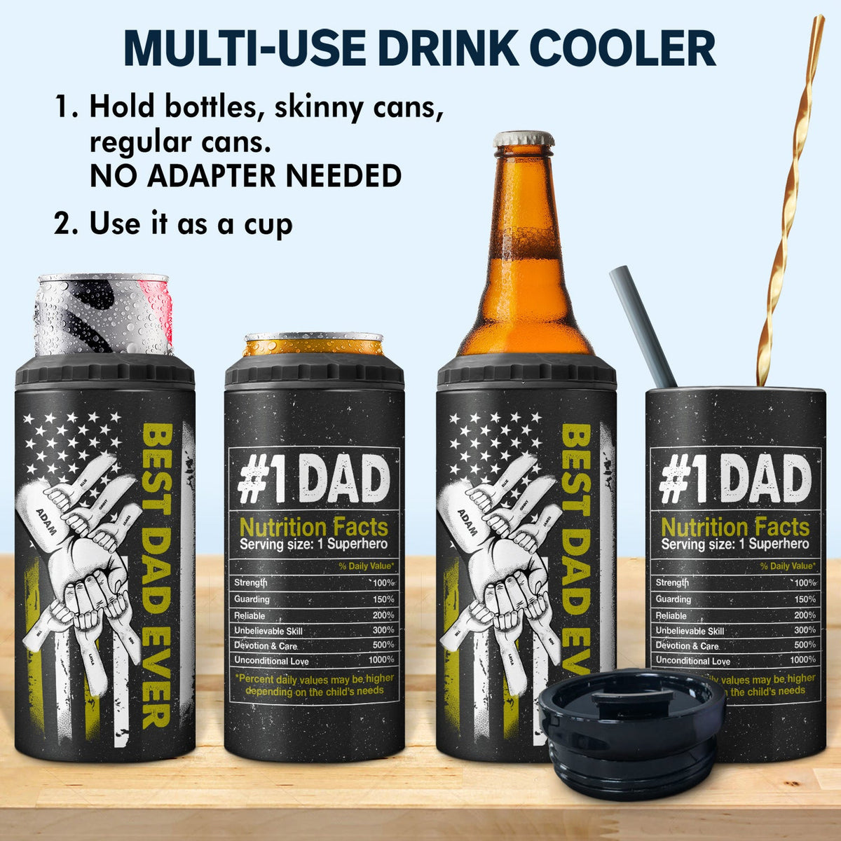 Best Dad Ever Hand Pump - Gift For Dad, Grandpa - Personalized Custom 4 In 1 Can Cooler Tumbler