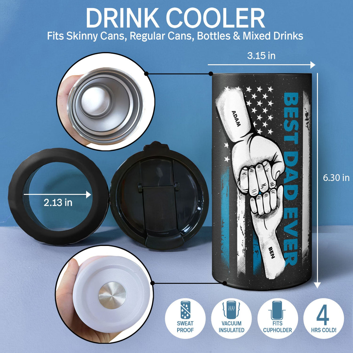 Best Dad Ever Hand Pump - Gift For Dad, Grandpa - Personalized Custom 4 In 1 Can Cooler Tumbler