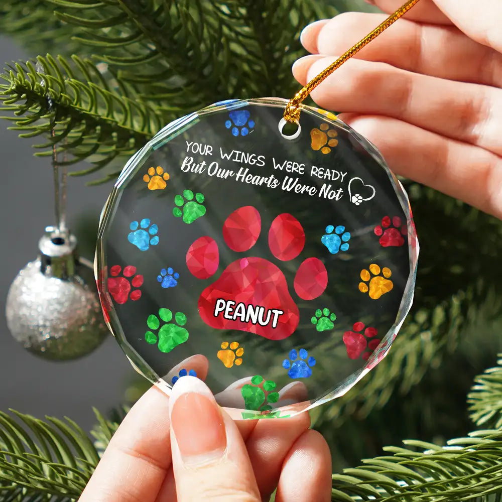 Memorial, Pet Lovers, Dog Lovers, Cat Lovers - Memorial Cat Dog You Left Paw Prints On My Heart - Personalized Circle Glass Ornament