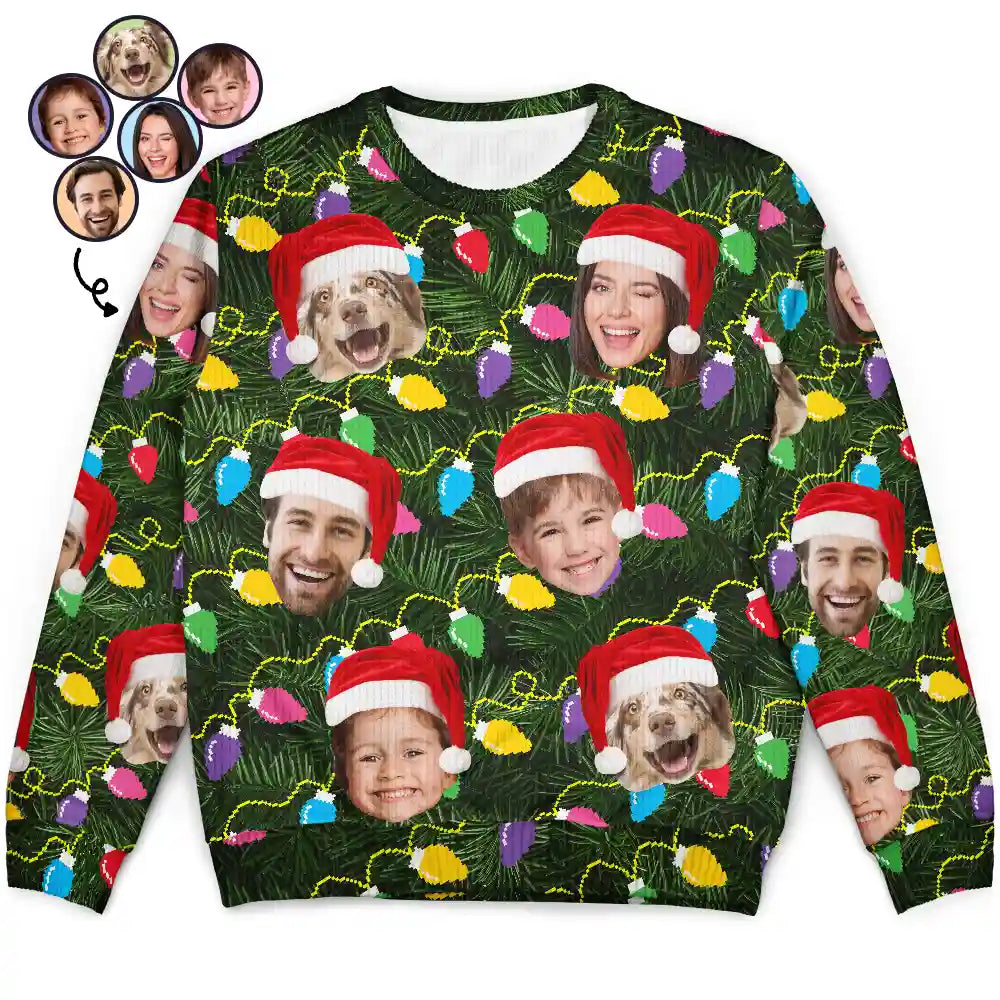 Family - Custom Photo Xmas Led Light - Personalized Unisex Ugly Sweater