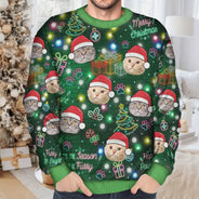 Christmas,Custom Photo,Pet Lovers,Dog Lovers,Cat Lovers,Happy - Custom Photo Christmas Dog Cat Neon Light Style - Personalized Unisex Ugly Sweater