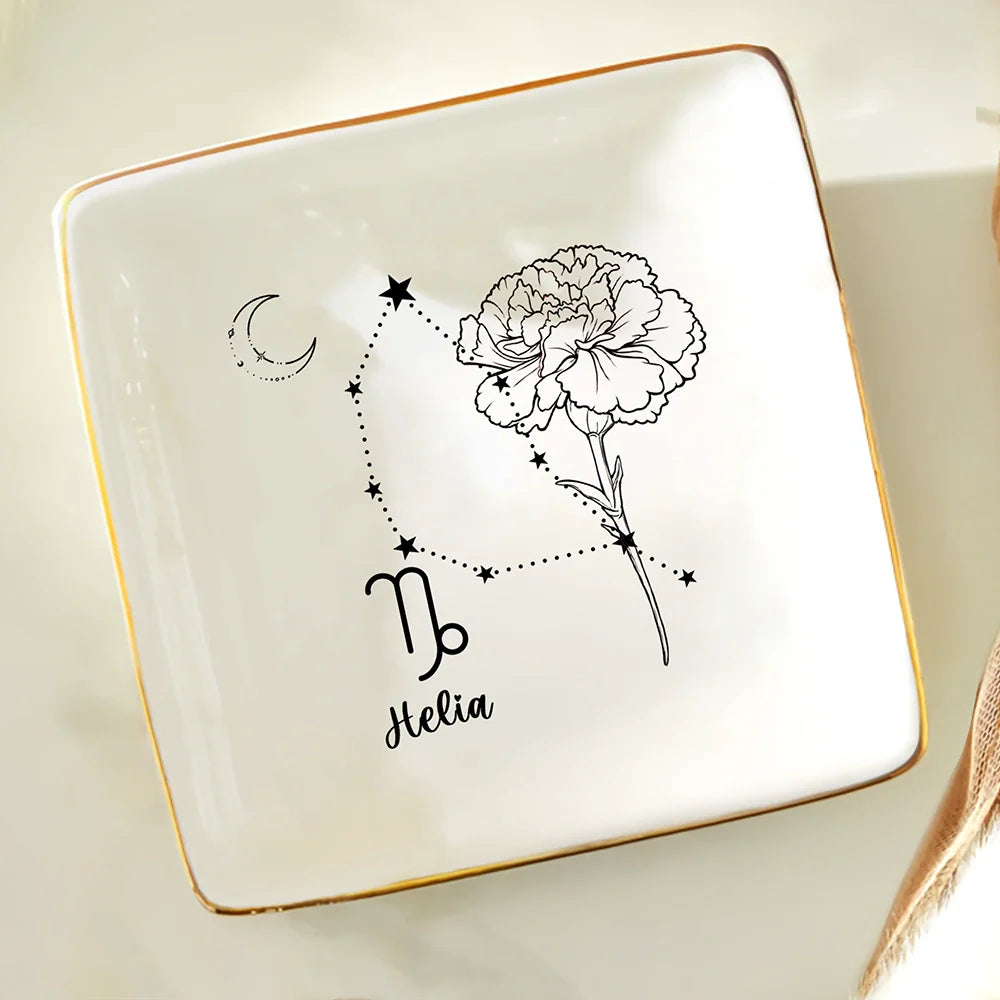 Zodiac Sign Birth Month Flower - Personalized Ring Dish