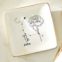 Gift For Yourself,Gift For Women,Gift For Wife,Gift For Girlfriend,Gift For Mother,Gift For Daughter,Gift For Sisters,Gift For Bestie,Gift For Grandma - Zodiac Sign Birth Month Flower - Personalized Ring Dish