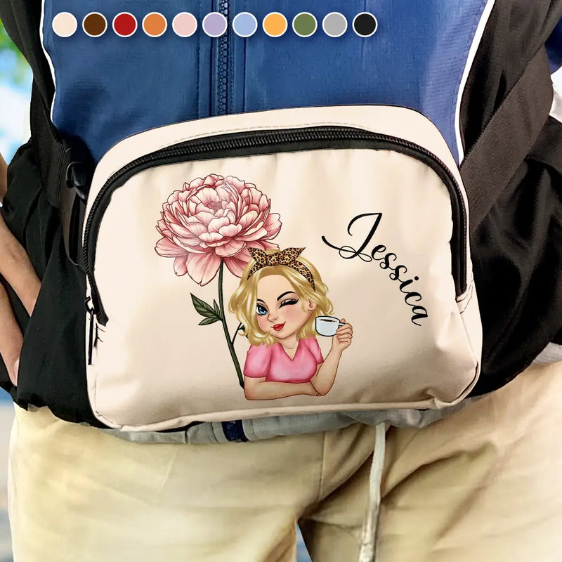 Travel,Gift For Yourself,Gift For Women,Happy - Birth Month Flower Travel Lover - Personalized Crossbody Belt Bag