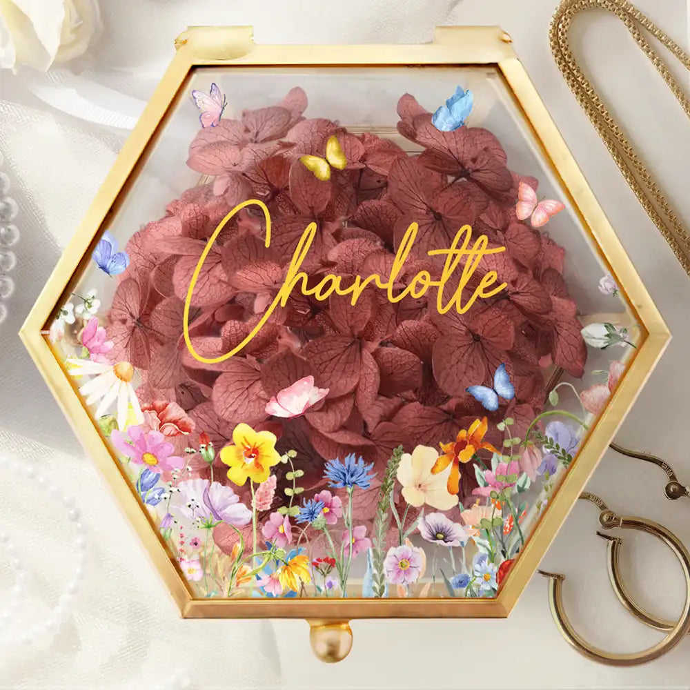 Gift For Yourself,Gift For Women,Gift For Mother,Gift For Bestie,Gift For Sisters,Gift For Girlfriend,Gift For Wife - Floral Name - Personalized Glass Jewelry Box