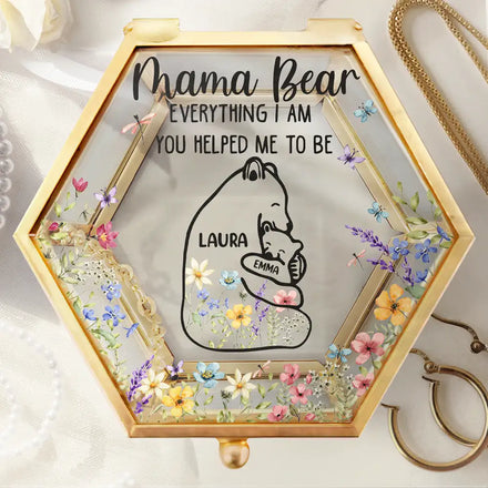 Mama Bear Everything I Am You Helped Me To Be - Personalized Glass Jewelry Box