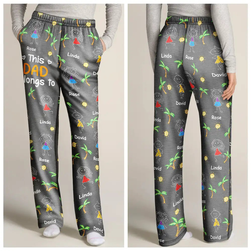 Gift For Father,Gift For Grandpa,Funny,Non-Eng,Icon,Humorous - Crayon Kids Doodle Child Drawing This Grandpa Dad Belongs To - Personalized Pajama Pants