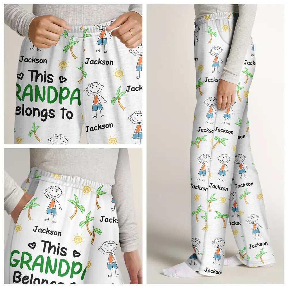 Gift For Father,Gift For Grandpa,Funny,Non-Eng,Icon,Humorous - Crayon Kids Doodle Child Drawing This Grandpa Dad Belongs To - Personalized Pajama Pants